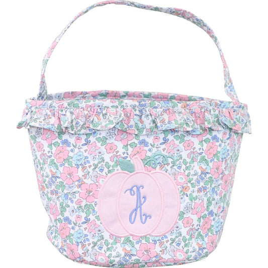 Floral Applique Pumpkin Candy Bucket