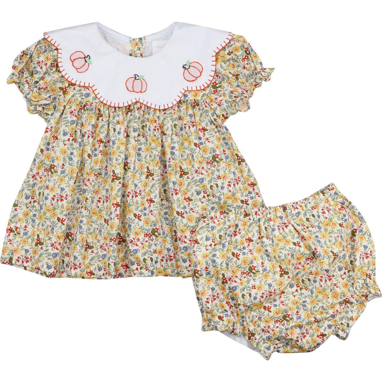 Floral Embroidered Pumpkin Diaper Set
