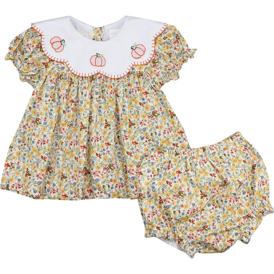 Floral Embroidered Pumpkin Diaper Set