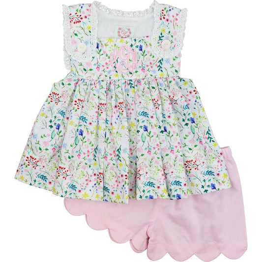 Floral Eyelet Scalloped Short Set