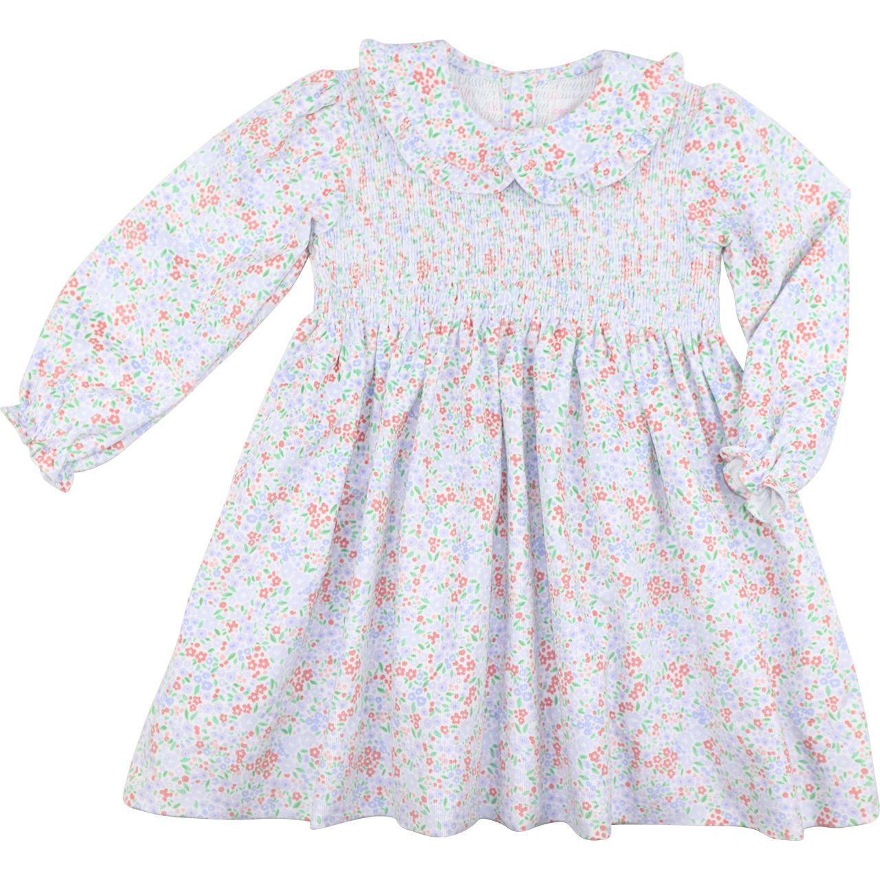 Floral Print Smocked Corduroy Dress