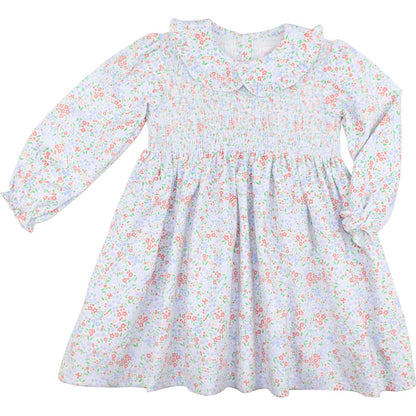 Floral Print Smocked Corduroy Dress
