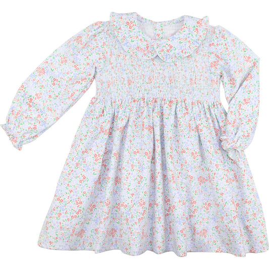 Floral Print Smocked Corduroy Dress