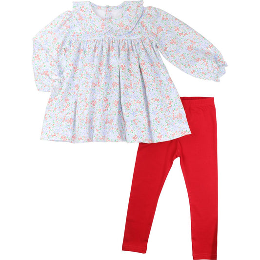 Floral Print Smocked Corduroy Legging Set