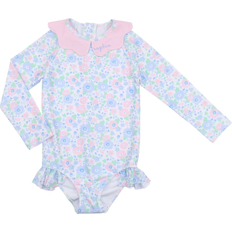 Floral Scalloped Collar Long Sleeve Swimsuit