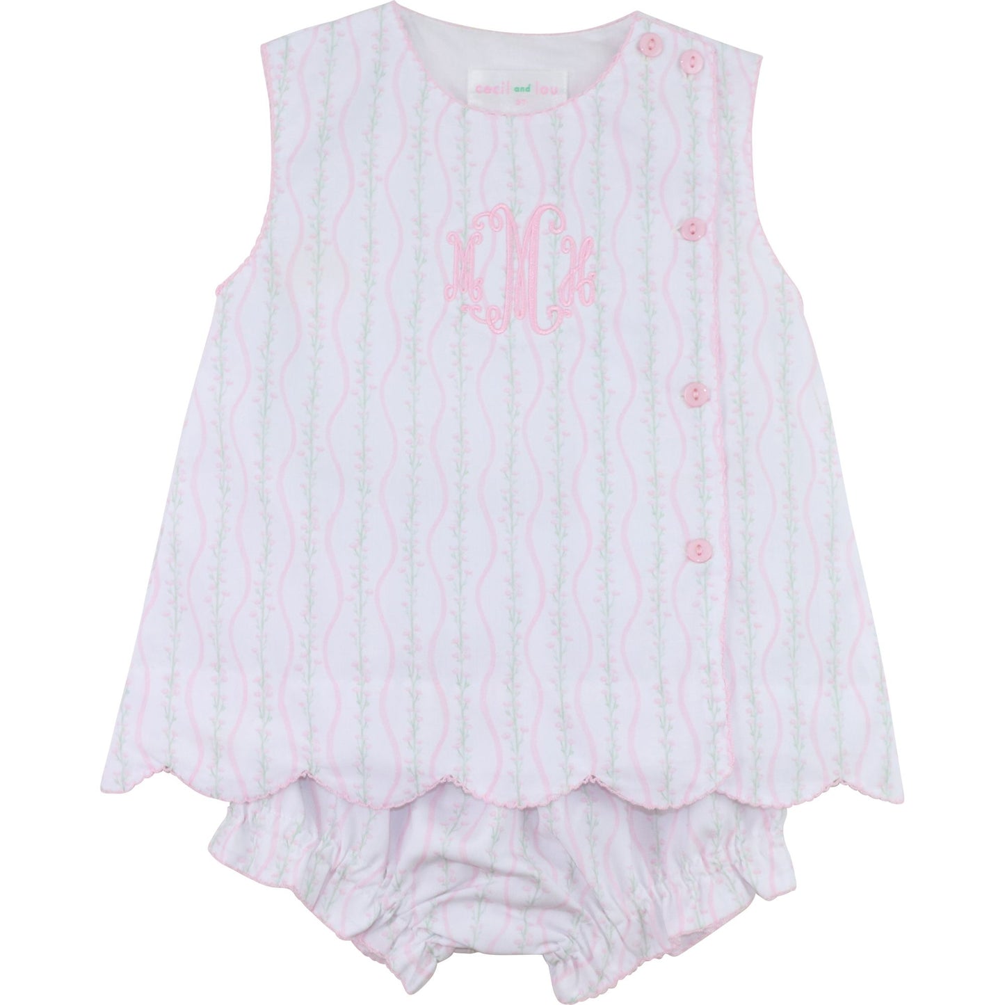 Floral Scalloped Side Button Diaper Set