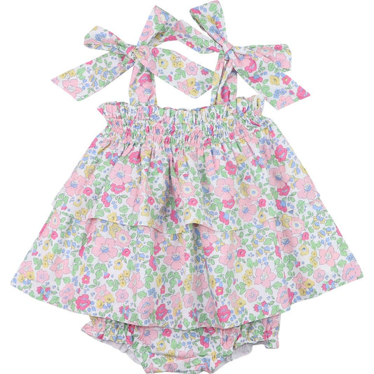 Floral Seersucker Shoulder Tie Diaper Set