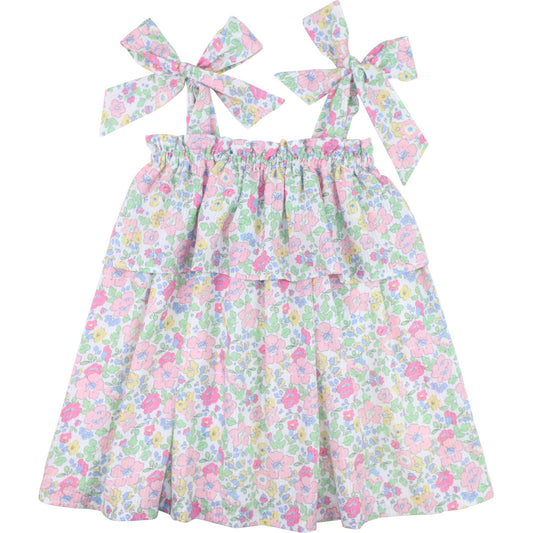 Floral Seersucker Shoulder Tie Dress