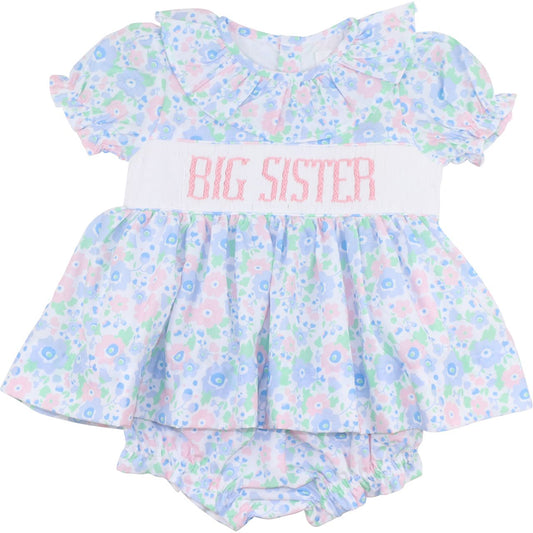 Floral Smocked Big Sister Diaper Set