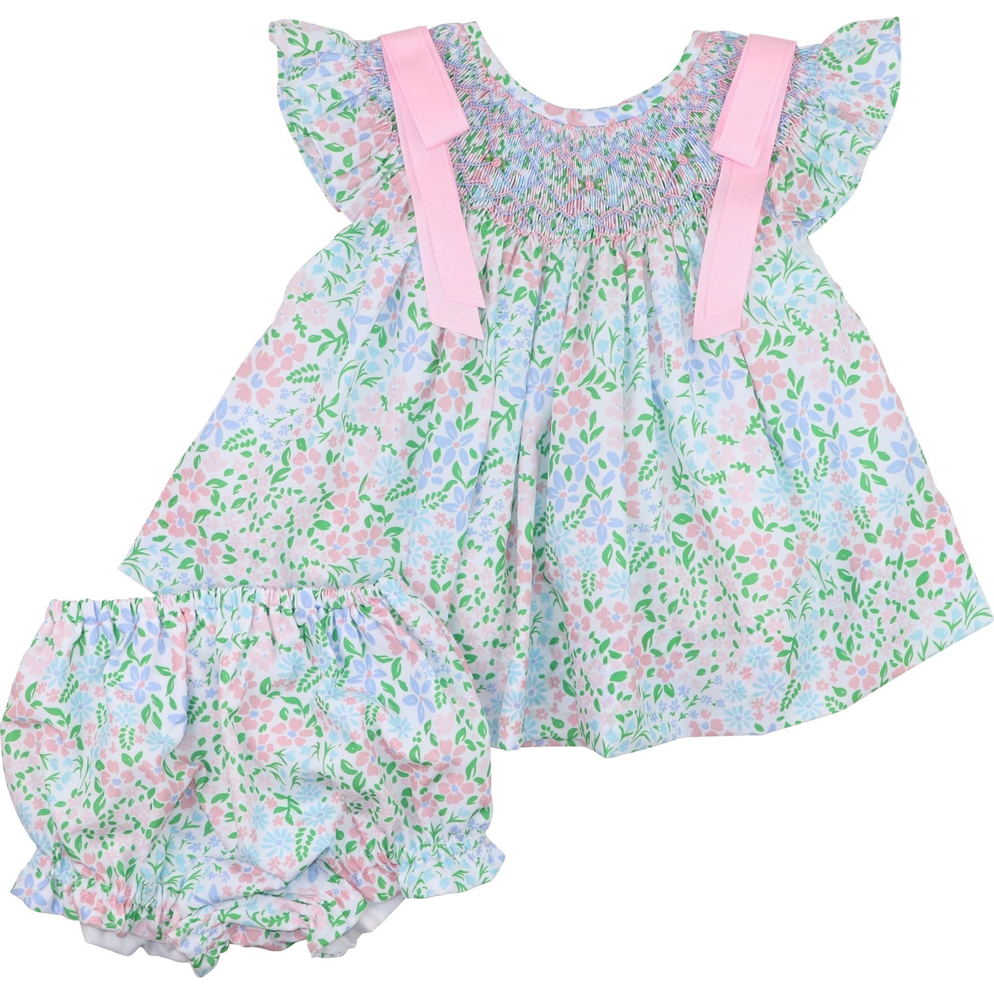 Floral Smocked Bow Diaper Set