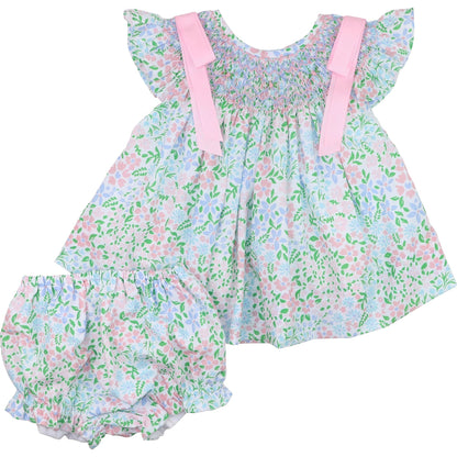 Floral Smocked Bow Diaper Set