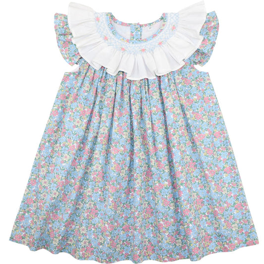 Floral Smocked Ruffle Neck Dress