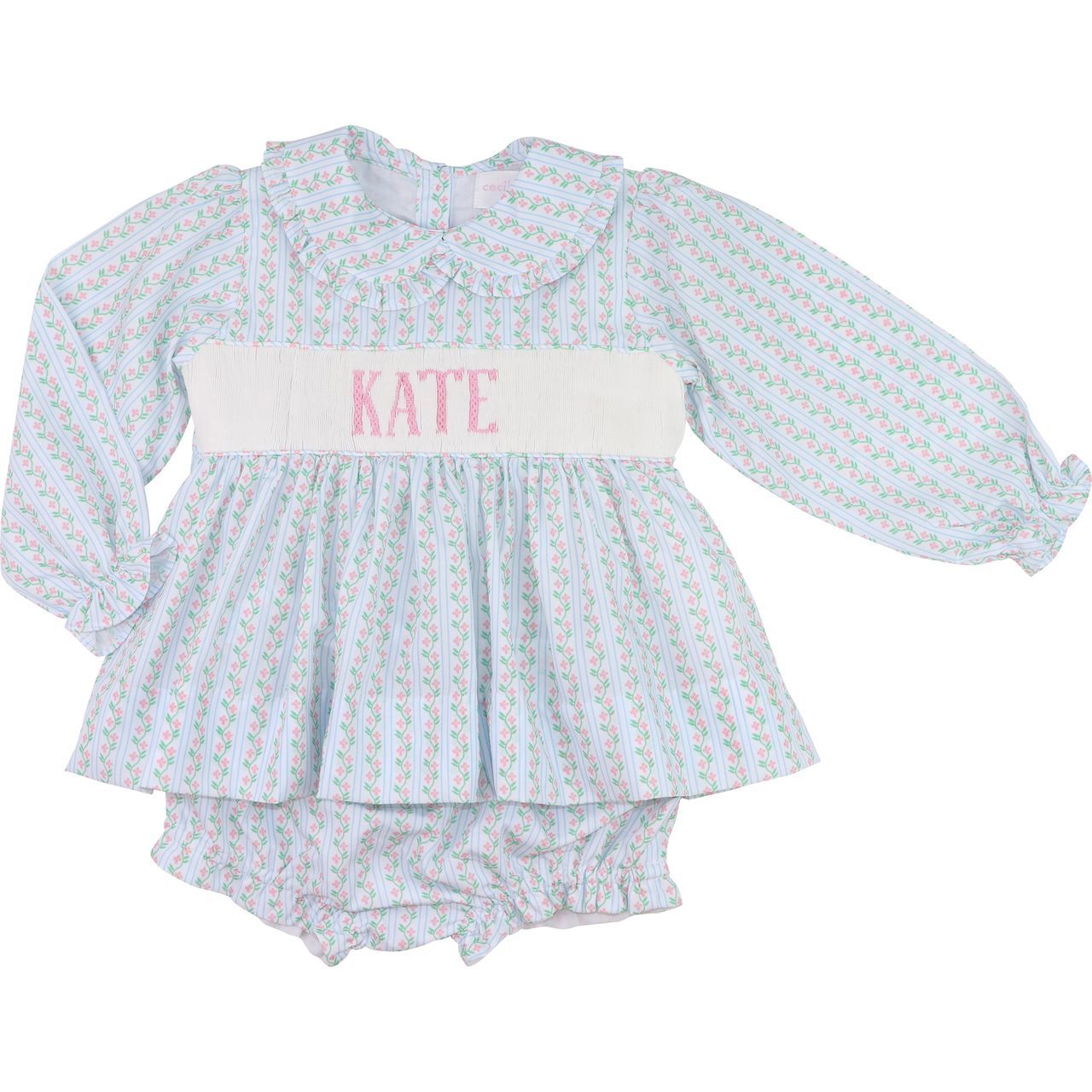 Floral Vines Custom Smocked Diaper Set