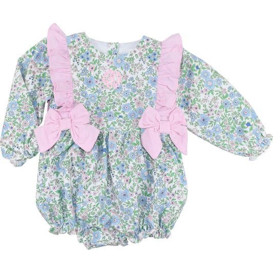 Floral baby bubble with pink bows on a white background
