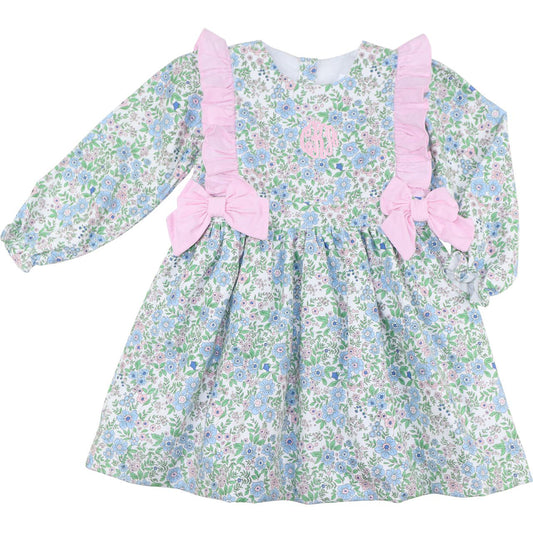 Floral dress with pink bows on a white background