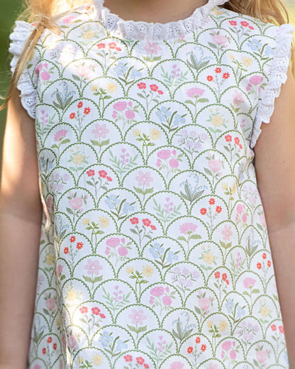 Floral patterned dress with lace trim on a person