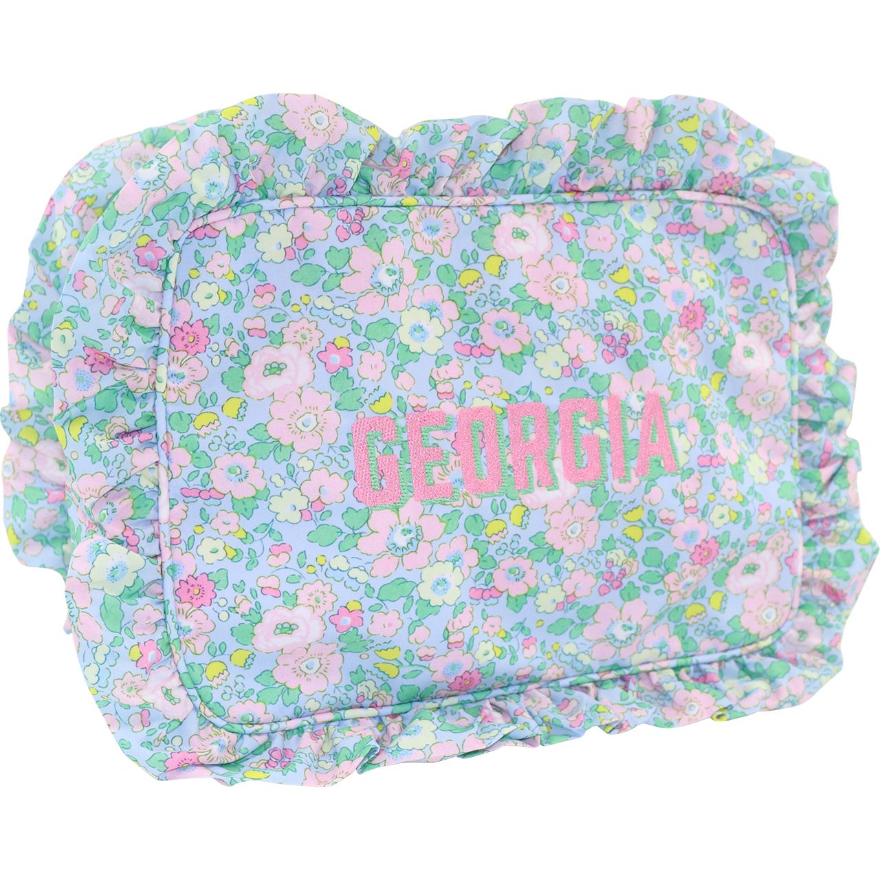Floral patterned pouch with 'Georgia' text on a white background