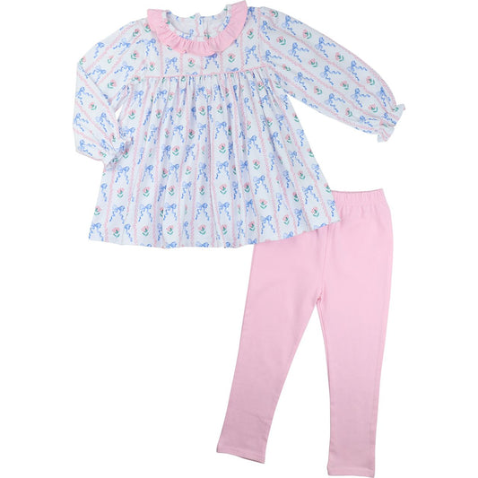 Flower And Bow Knit Legging Set