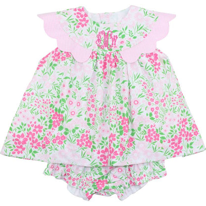 Flower Scalloped Collar Diaper Set