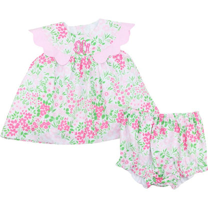 Flower Scalloped Collar Diaper Set