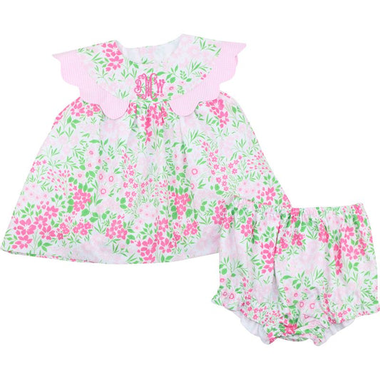 Flower Scalloped Collar Diaper Set