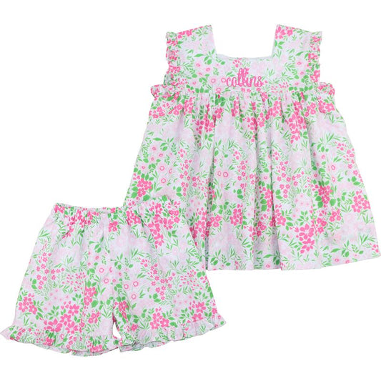 Flower Scalloped Collar Short Set