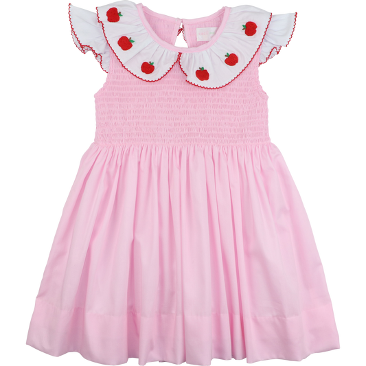 Pink Smocked Embroidered Apple Dress