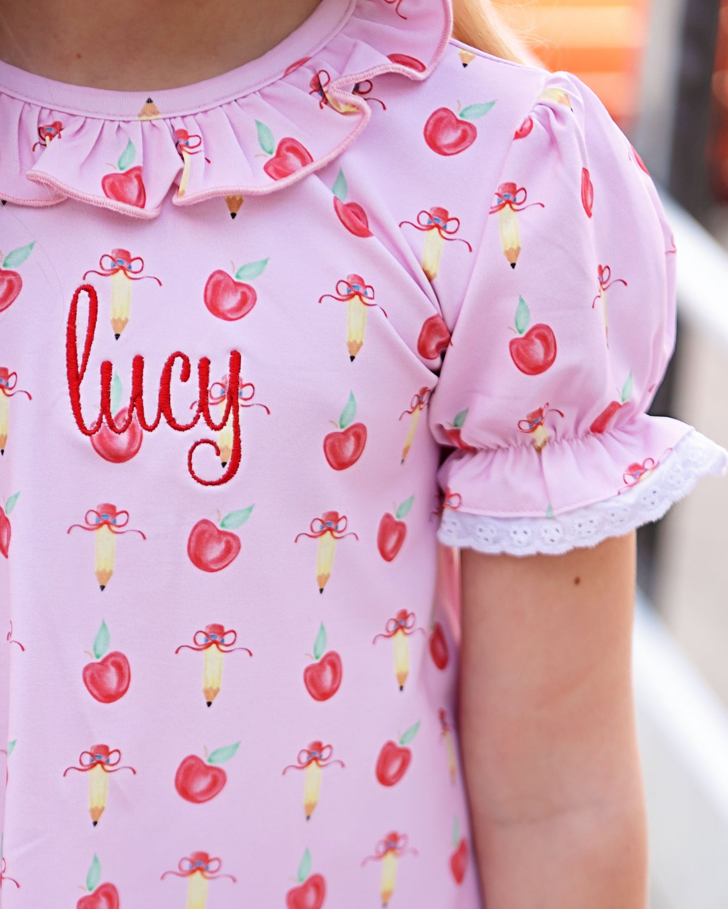 Pink Apple And Pencil Legging Set