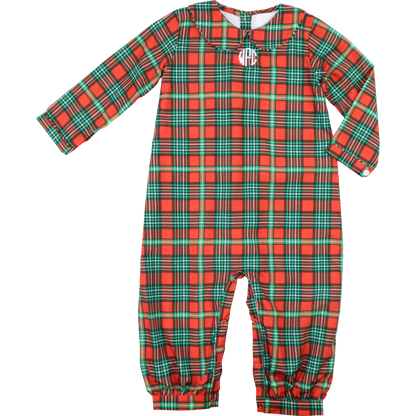 Green And Red Plaid Long Romper