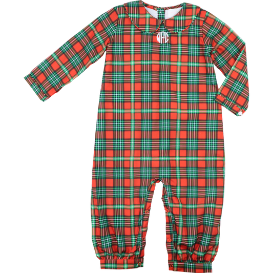Green And Red Plaid Long Romper