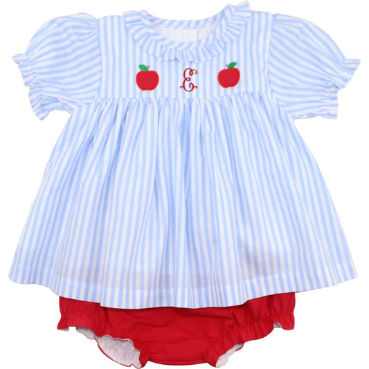 Blue Striped Apple Ruffle Diaper Set