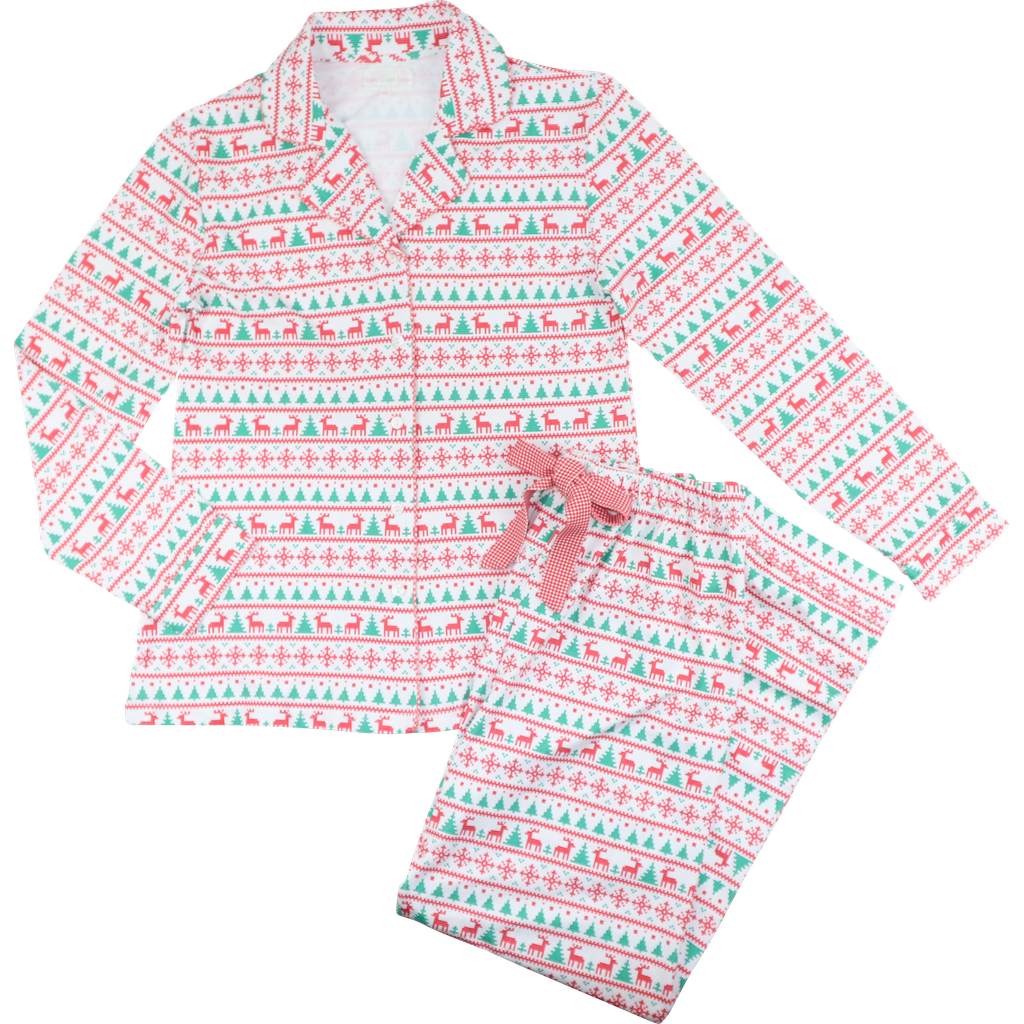 Women's Red And Green Christmas Print Knit Pajamas