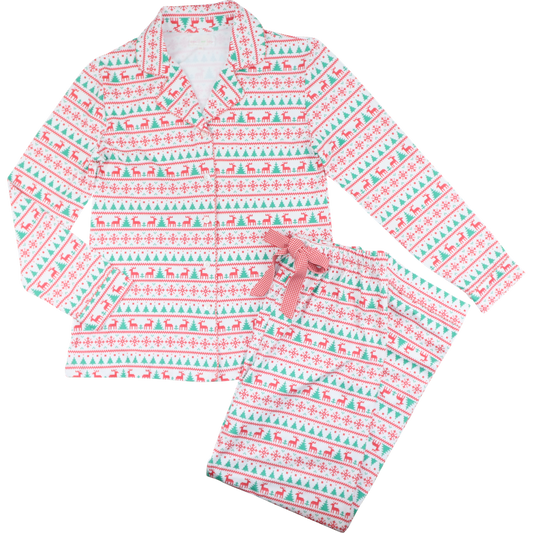 Women's Red And Green Christmas Print Knit Pajamas