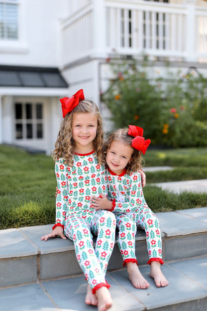 Red And Green Knit Holiday Block Print Zipper Pajamas