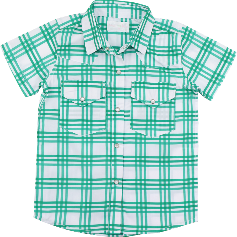 Green Plaid Pearl Snap Shirt