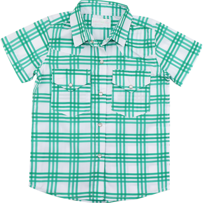 Green Plaid Pearl Snap Shirt