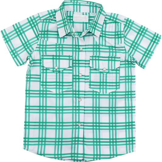 Green Plaid Pearl Snap Shirt