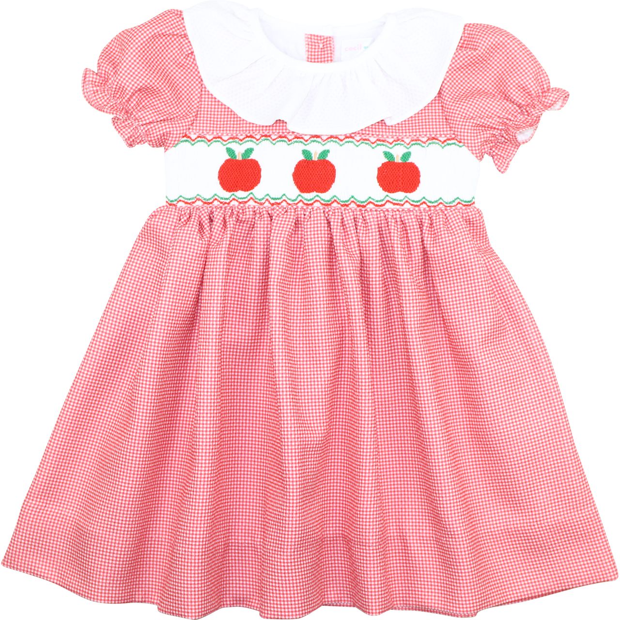 Red Gingham Smocked Apple Dress