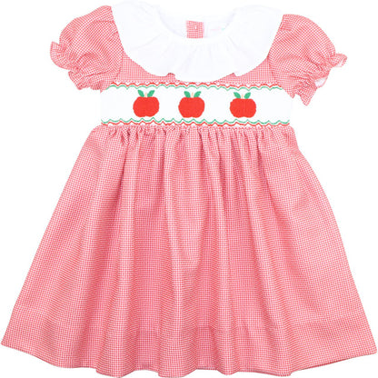 Red Gingham Smocked Apple Dress
