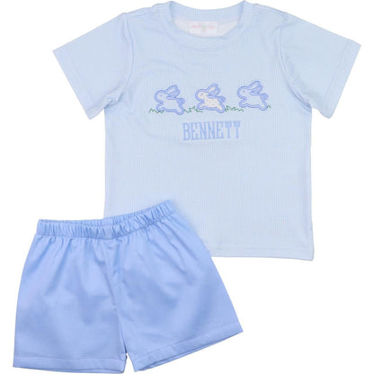 Gingham Applique Bunnies Short Set