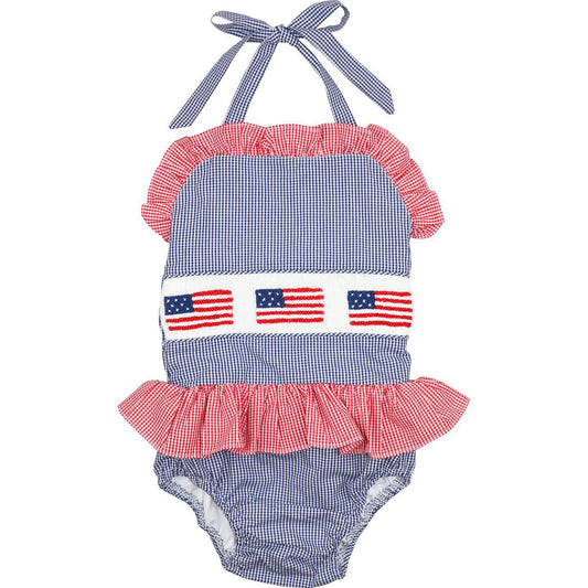 Gingham Smocked Flags Swimsuit