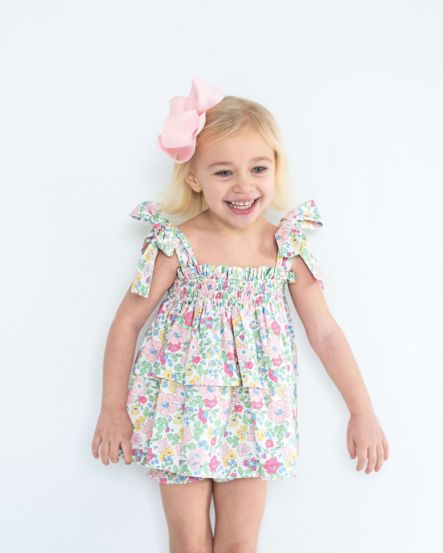 Floral Seersucker Shoulder Tie Diaper Set