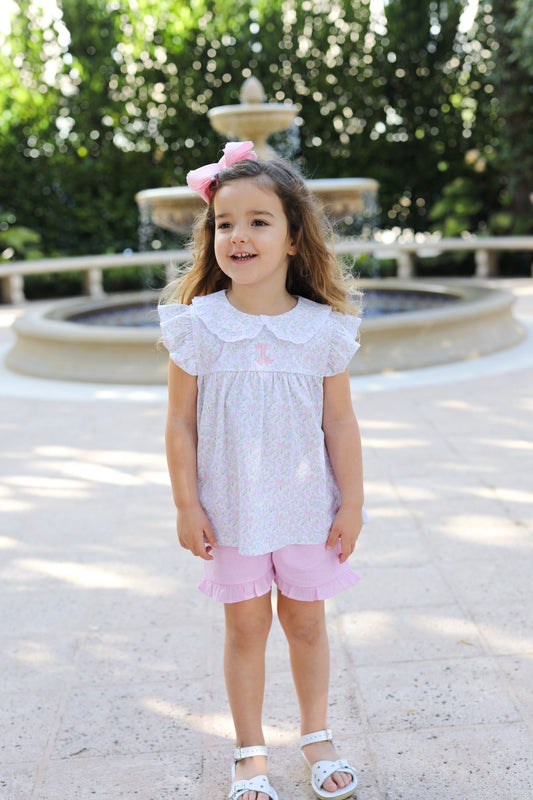 Pink Petite Floral Knit Short Set