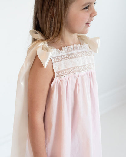 Pink Heirloom Satin Shoulder Tie Dress