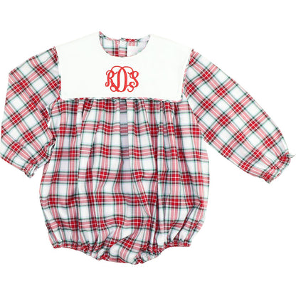 Girl's Red And Green Plaid Square Collar Bubble