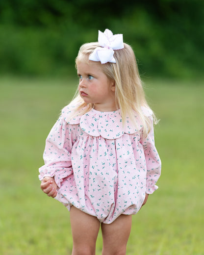 Girl wearing Pink Daisy Corduroy Petal Collar Bubble