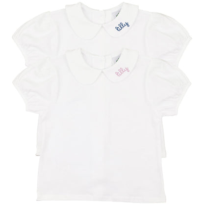 Girls White Knit Peter Pan Shirt