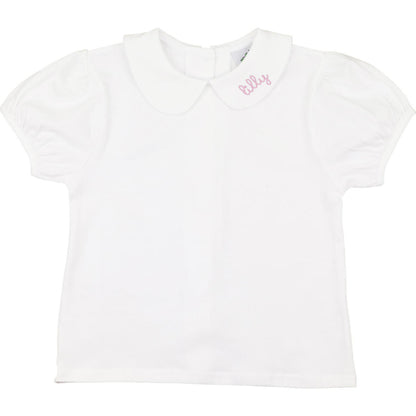 Girls White Knit Peter Pan Shirt