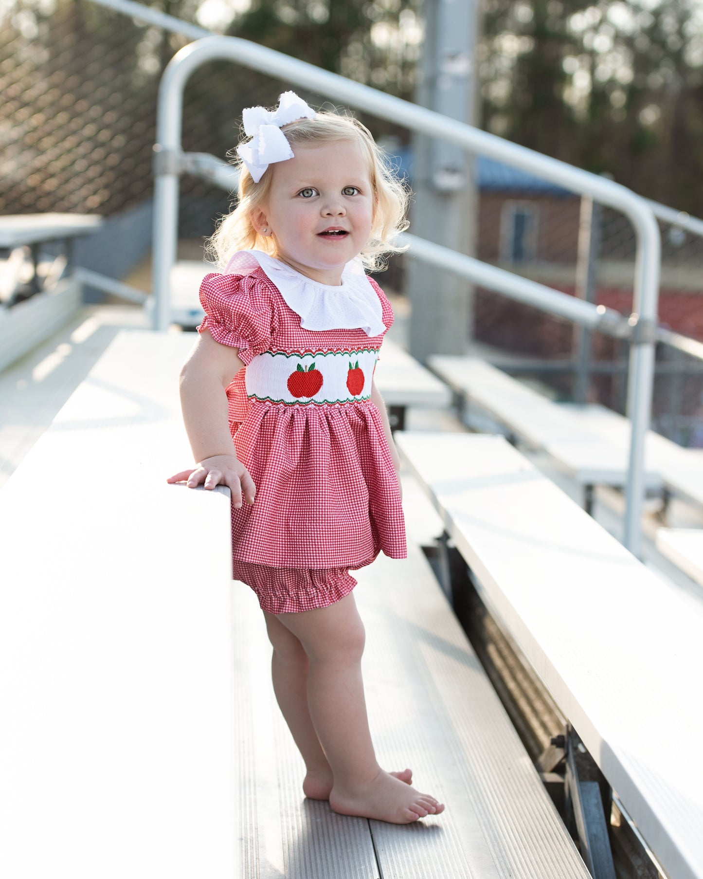 Red Gingham Smocked Apple Diaper Set