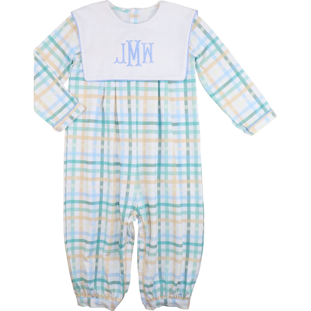 Green And Blue Plaid Long Romper